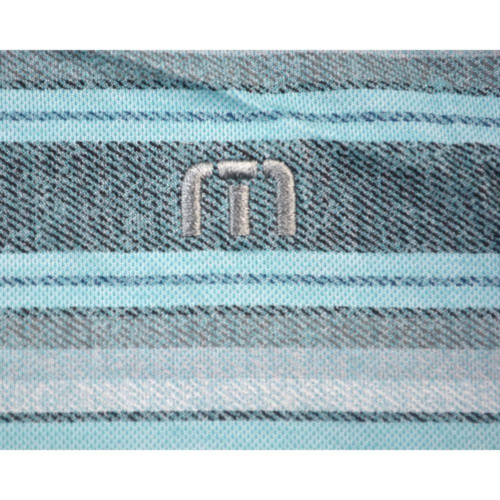 TravisMathew Mens XL Teal Blue Striped Pima Cotton Blend Short Sleeve Polo Shirt - Picture 3 of 10